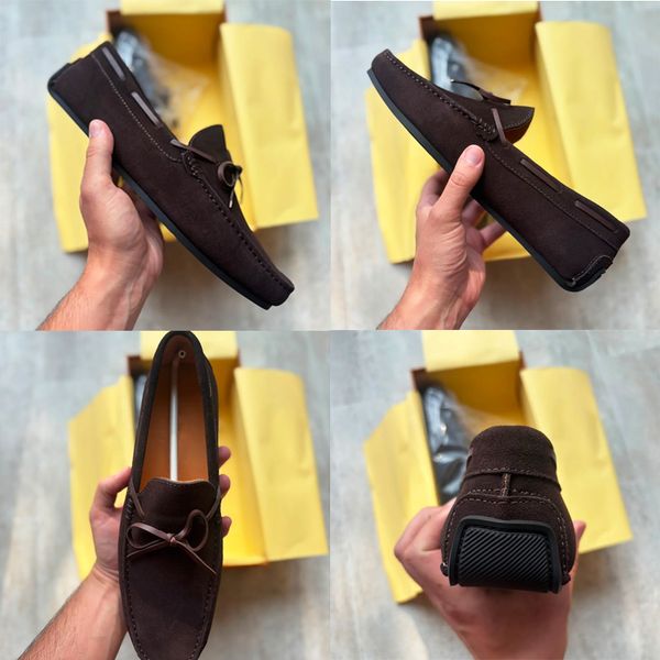 Designer Men Suede Bow Slip On Driving Loafers Low Top Oxford Shoes Soft Flat Moccasin Shoes Comfort Daily Walking Casual Business Footwear High Quality 948