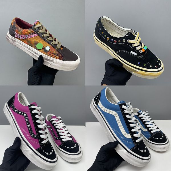 Designer Luxury Canvas Shoes Men Women Pearl Vintage Lace Up Sneakers Casual Sports Lightweight Daily Walking Flat Trainers 1083