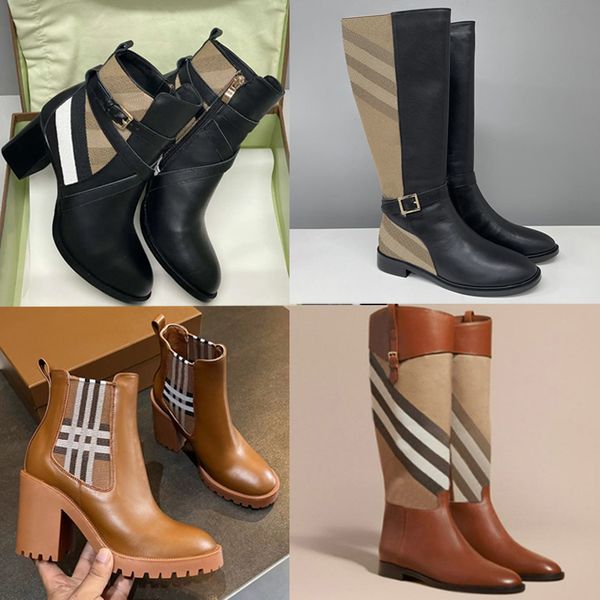 designer boots check leather ankle boots women martin boots over the knee high boots low heel real leather warm booties snow shoes winter boots high heel boots 633