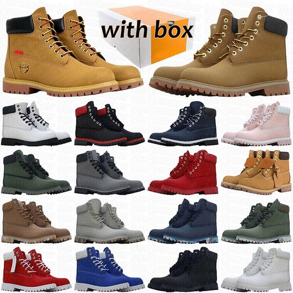 With Box Designer Boots Cowboy White Black Blue Pink Hiking Ankle Booties Men Women Winter Shoes tan bottom Platform Half Boot