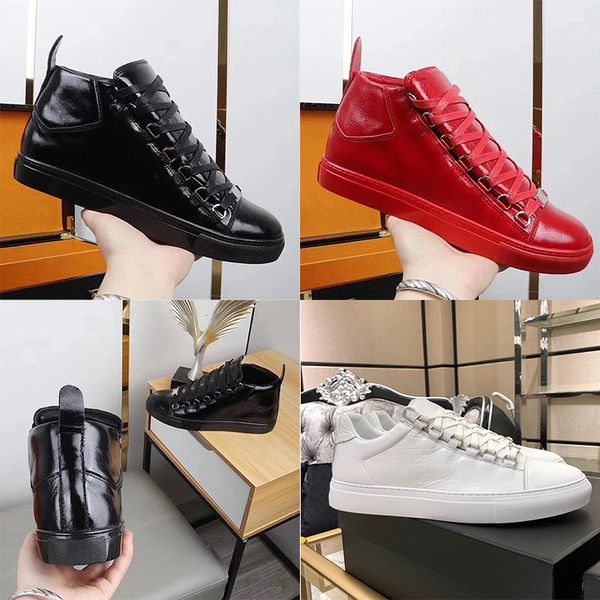 Luxury Men Arena Sneakers High Black Leather Mens Designer Trainers Low Causal Shoes Classic Sneaker Big Size EU46 610