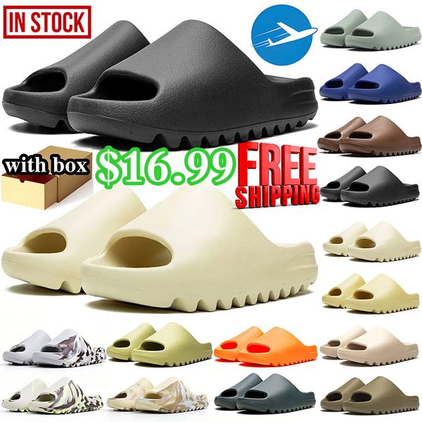 free shipping with box designer mens womens slides slippers sandals desert sand Bone Resin Slate Grey Glow Green slide sandal shoes summer