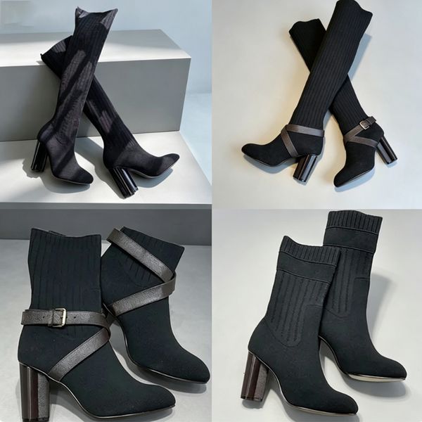Designer Women Sock Boots Over The Knee Boots Winter Canvas Boots High Heel Fashion Black Boots Dress Shoes Womens Designer Shoes Boots Party Wear 684 50