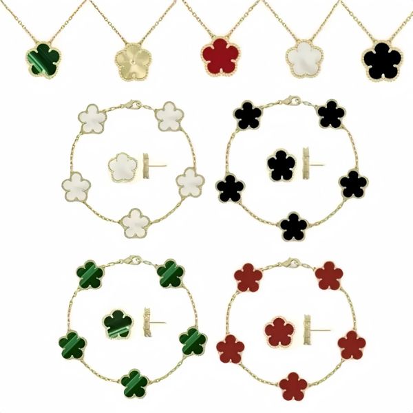 Luxury 4 Four Clover Necklace Luxury Designer Jewelry Set Pendant Necklaces Bracelet Stud Earring Women Christm Valentine's Day Birthday Gift Gold Flower Necklace